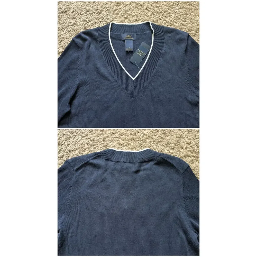 NWT Brooks Brothers 346 V-Neck Sweater Women M Navy  Cotton Heritage Tennis Twee